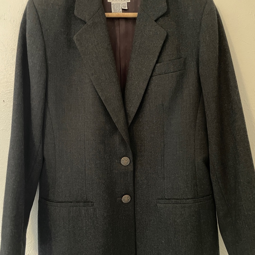 Talbots Petites 10P Charcoal Gray Wool Blazer Jacket EUC
